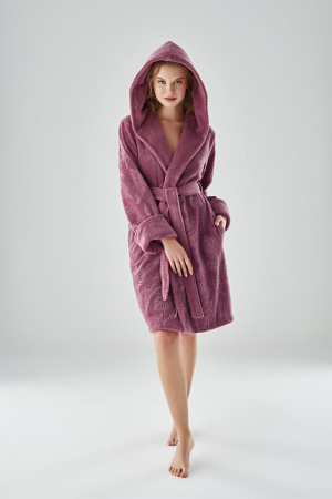 Женский махровый халат с капюшоном Nusa 8665, лиловый-1